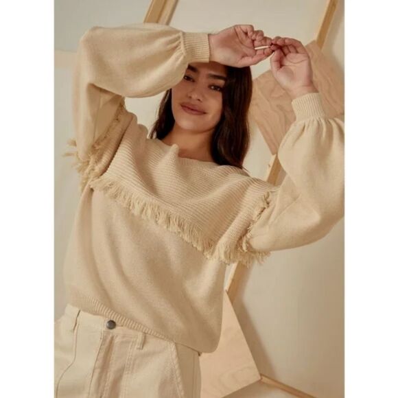 Joie Angelia Fringe Cotton Cashmere Sweater Large NWT - Picture 1 of 11